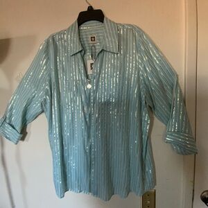 Anne Klein Blue and Silver Striped Shirt